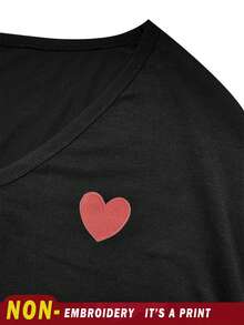 EMERY ROSE Maglietta a maniche lunghe con scollo a V e stampa a cuori, taglia comoda, popolare per l'autunno/inverno