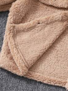 Tween Girl 纯色长袖毛领夹克，秋冬款 - 棕色 - 查看 7