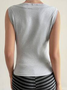 DAZY Outdoor Square Neck Fitted Sleeveless Sports Tank Top - Grey - View 2