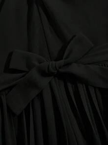 青少年女孩圆领无袖腰部拼接褶皱优雅派对连体裤 - 黑色 - 查看 6