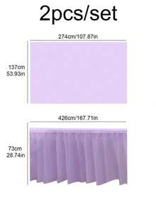 SHEIN Basic living 1 Set Rectangular PEVA Tablecloth And Tabeskirt Waterproof Anti-Oil Anti-Fouling Wedding Party Decoration Solid Color Tablecloth Birthday Party Table Cover Wipe Covers Rectangle Desk Cloth Decor - Purple - View 8
