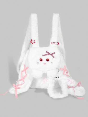 Kawaii 1 حقيبة ظهر من القطيفة على شكل أرنب صغير جميل، حقيبة ذات ديكور فراشة كرتونية حلوة للفتيات، حقيبة متعددة الاستخدامات بطراز ياباني لتزيين البطاقات، مناسبة للخريف والشتاء