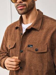 EASEVO Áo khoác nam màu trơn thường ngày cỡ lớn, mùa thu - Màu Khaki - Xem 2