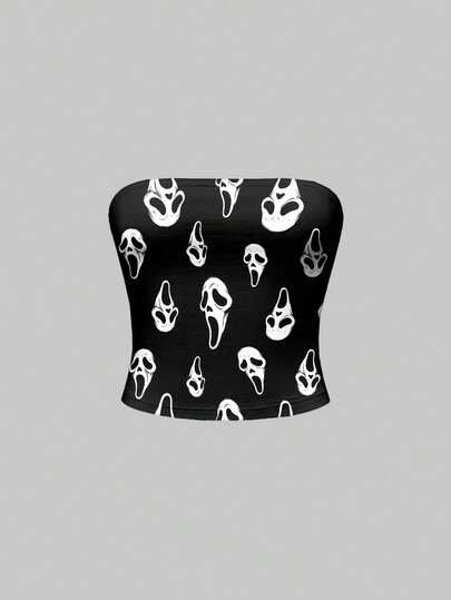 Goth Dark Horror Mysterious Mask Scary Religious Sexy Vintage Crop Top For Women