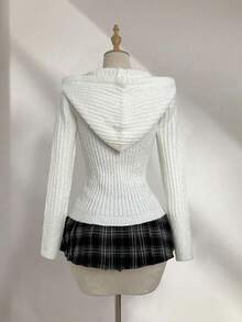 Elamini Áo len trùm đầu nửa nút màu trơn đơn giản đa năng dành cho nữ - trắng - Xem 2