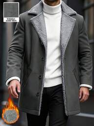 Manfinity Homme Heren casual reverskraag enkelrijs warme thermische gevoerde jas, geschikt voor dagelijks woon-werkverkeer in de herfst/winter. Oud geld, dagelijkse vrije tijd, weekendtrips, buitenactiviteiten, expedities, ontspannen werkomgevingen of semi-formele gelegenheden, cadeau voor vriend/echtgenoot, verjaardagscadeau Kerstmis