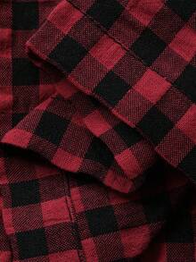 DAZY 2pcs Plaid Embroidery Pattern Loose Long Sleeve Top & Long Pants Women Pajama Set, Winter Clothes - Burgundy - View 7