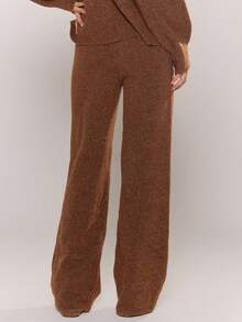 MUSERA Oversized Rib Knit Embroidered Detail Wide Leg Trousers Bottom Only Fall Autumn Cosy Cute Casual Coffee Club Evening Party Elegant Christmas