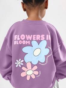 SUMWON Girls Floral Print Sweatshirt Hoodie Matching Striped Pants Coordinate Set Casual Spring Fall Outfit - Grey - View 6