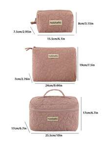 1/2/3 Pcs New Oxford Cloth Makeup Bag With High Value, Large Capacity, Portable And Convenient Travel Wash And Storage Bag, Handbag With Heart Pattern For Cosmetics Storage - Baby Pink - View 3