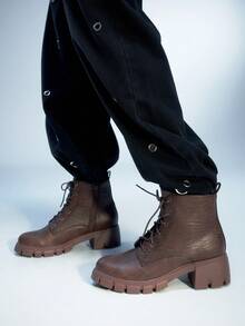 Sugerpunk Botas de estilo británico con cordones para uso diario de mujer - Marrón - Ver 4