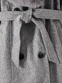 SHEIN Abrigo elegante y refinado para niñas preadolescentes, estilo largo ajustado con cintura esponjosa de patchwork, adecuado para ir al trabajo y actividades al aire libre, abrigo de moda de alta gama con jacquard lujoso