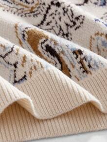 ROMWE MEN Street Life 男士圆领腰果图案复古针织毛衣，冬季