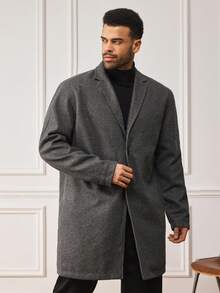EASEVO Plus Size Men's Casual Long Sleeve Overcoat, Autumn/Winter - Dark Grey - View 3