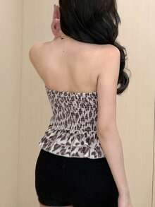 DAZY Women's Leopard Print Frill Trim Tie Front Casual Vacation Camisole Top - Brown - View 4