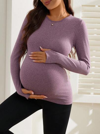 SHEIN Maternity Casual Slim Fit Long Sleeve Sports T-Shirt, Autumn/Winter
