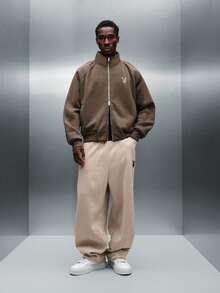 PLAYBOY X SUMWON 男式厚重全拉链连帽衫宽松休闲冬季街头风运动衫 - 棕色 - 查看 5