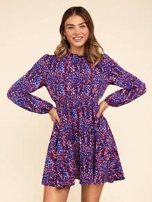 Coeurva Women's Lantern Sleeve Printed Dress - Multicolor - View 4