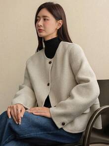 Dazy-Less Women's Loose Business Casual Commuter Elegant Short Thick Jacket, Regular Overcoat For Autumn & Winter