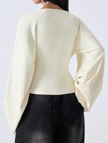 LYSMO 2025Minimalist Women's Winter Casual Women's Versatile Solid Color Bell Sleeve Blouse, Suitable For Commuting/Christmas/Christmas/New Year/ Thanksgiving/Graduation Shirt/Elegant/Elegant Women's Blouses/Stylish Women's Blouses/Stylish/Casual Tops For Home/Deep V-Neck Top/Fig Color/Outing/Casual And Comfortable Top
