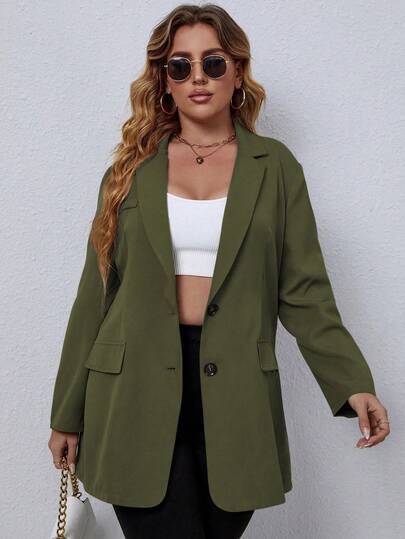 EMERY ROSE Plus Size Women Casual/Office Commute Simple Solid Color Lapel Collar Blazer