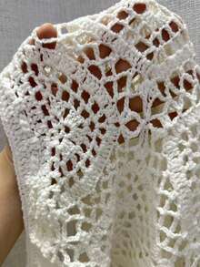 Swim Vcay Vacation Beach Solid Color Hollow Out Knit Tassel Hem Cover Up Skirt Set