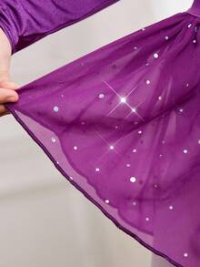 2pcs/Set Young Girl Sequin Hem Long Sleeve Sheer Ballet Dance Dress - Purple - View 7