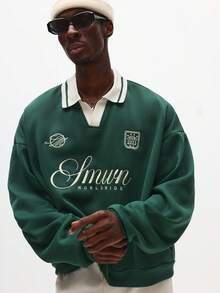 SUMWON Sudadera de cuello redondo con manga larga y logotipo bordado, informal para otoño e invierno - Verde - Ver 3