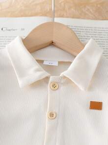 SHEIN Vintaside Kids 2pcs/Set Tween Boys' Spring/Autumn Ribbed Knit Collared Long Sleeve Shirt And Straight LegRibbedd Pants Set