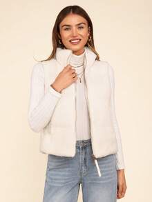 Coeurva 女式无袖绗缝羊毛背心（有领）