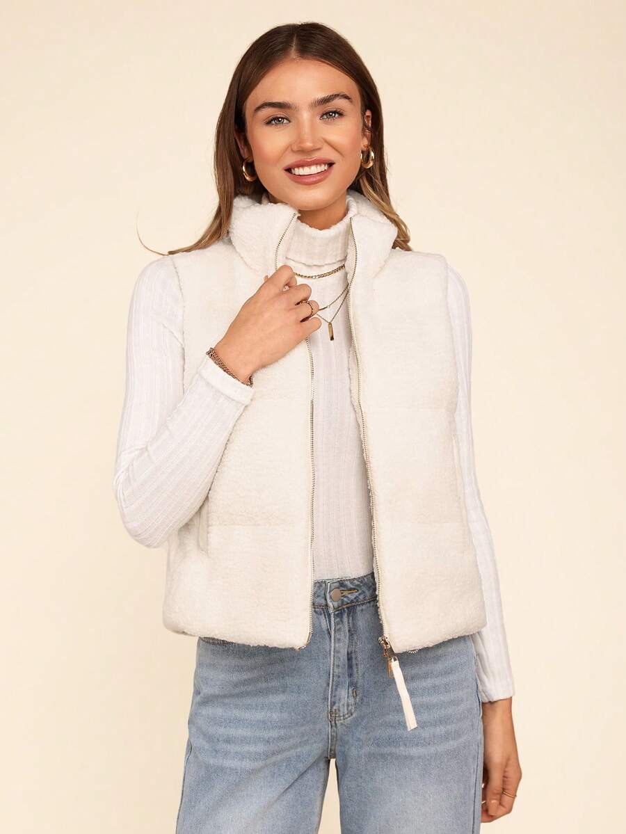 Coeurva 女式无袖绗缝羊毛背心（有领）