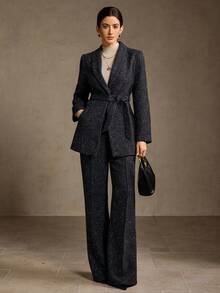 MOTF PREMIUM 羊毛修身喇叭裤 - 霧霾藍 - 查看 1