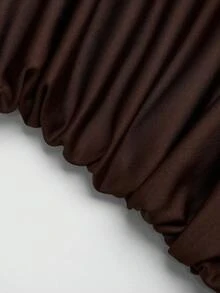 Sweetra Fall Autumn And Winter Plus Size Lace Patchwork Layered Hem Short Dress - Brown - View 6