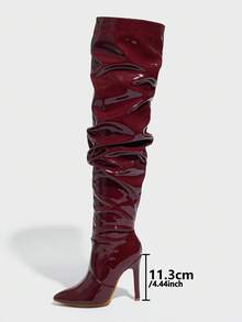 CUCCOO SZL Women's Stiletto High Heel PU Boots, Sexy Party Dance Boots, Wide Leg Boots, Pleated Boots, Thigh High Boots, Autumn/Winter For Christmas - Coffee Brown - View 6