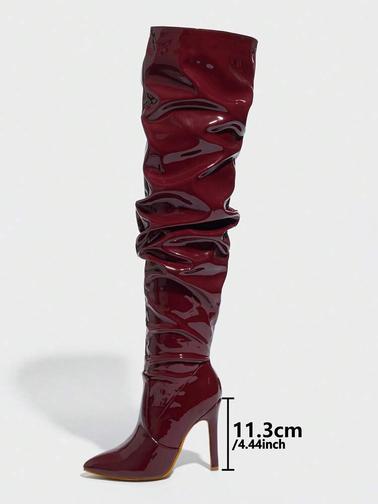 CUCCOO SZL Women's Stiletto High Heel PU Boots, Sexy Party Dance Boots, Wide Leg Boots, Pleated Boots, Thigh High Boots, Autumn/Winter For Christmas Spring Shoes