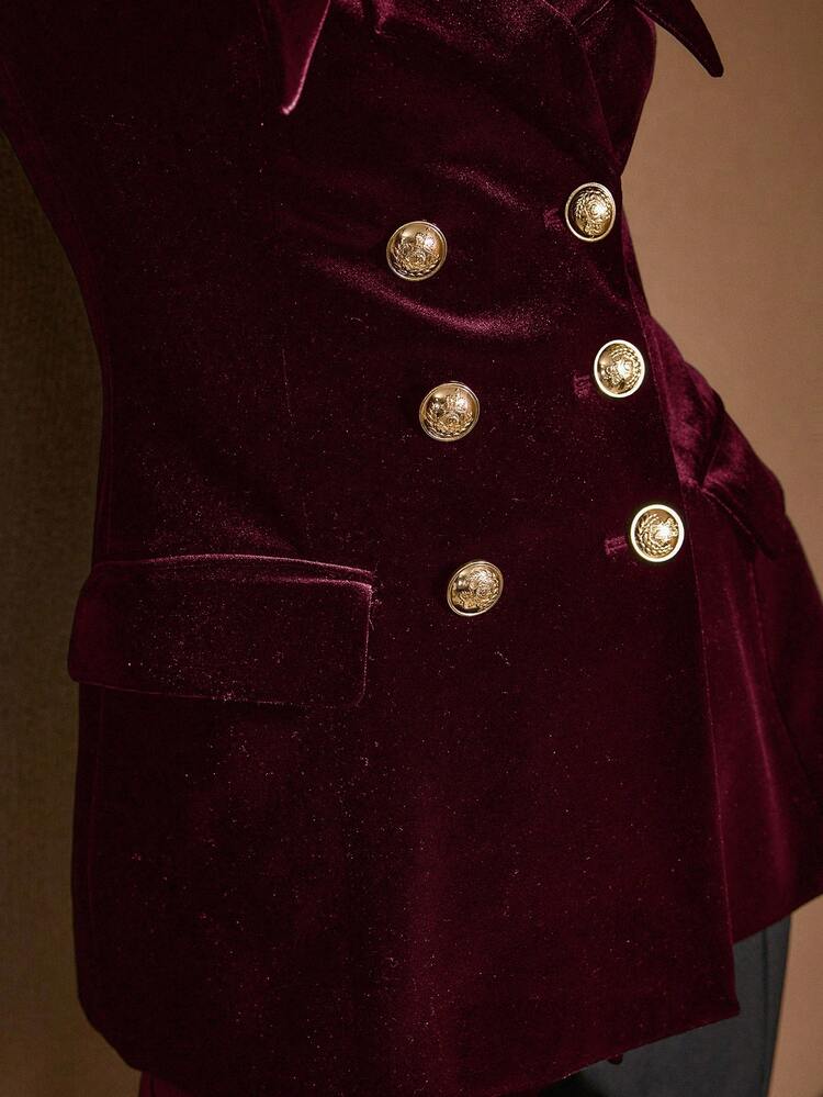 VELVET DOUBLE-BREASTED FITTED BLAZER