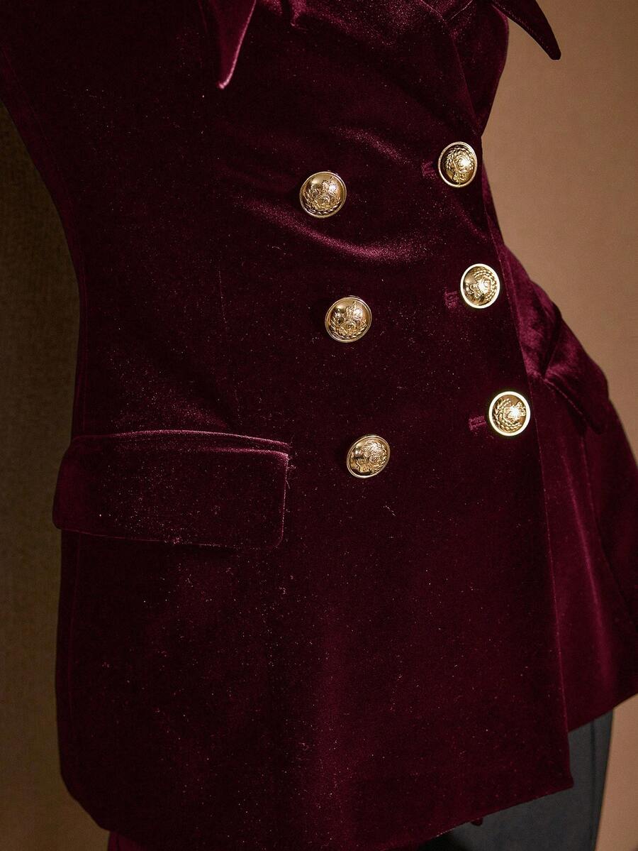 MOTF PREMIUM VELVET DOUBLE-BREASTED FITTED BLAZER - Burgundy - View 2