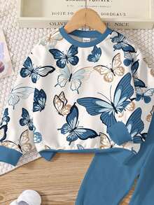 SHEIN Leap Crew Tween Girl Casual Fashionable Classic Butterfly Print "I Am The Butterfly Princess" Long Sleeve Sweatshirt And Leggings 2 Pieces Set, Suitable For Autumn/Winter - Multicolor - View 4