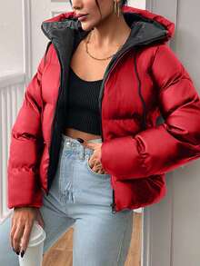 EURMUSE Women's Solid Color Long Sleeve Zipper Front Casual Hooded Winter Jacket - Violet Purple - View 6