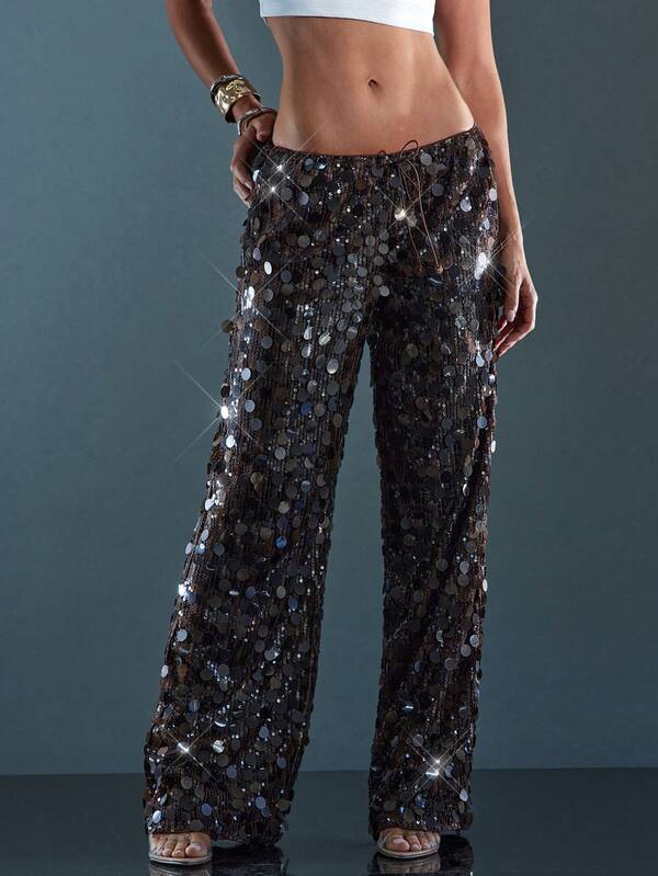 Denimoi Calça reta com lantejoulas e estampa de zebra