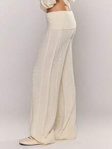 MUSERA 针织翻边直筒裤（仅裤子） 秋季 冬季 圣诞节 新年 夜生活 性感 优雅 休闲 可爱 少女 酷女孩 新年 - 奶油色 - 查看 3