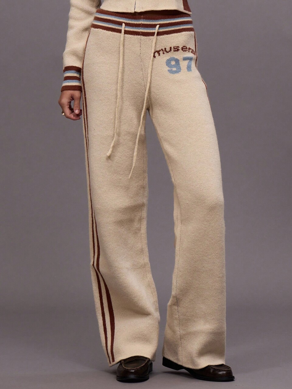 Yellow Graphic Knit Wide Leg Side Stripe Jogger Bottoms