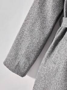 SHEIN Abrigo elegante y refinado para niñas preadolescentes, estilo largo ajustado con cintura esponjosa de patchwork, adecuado para ir al trabajo y actividades al aire libre, abrigo de moda de alta gama con jacquard lujoso