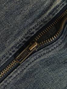 Manfinity Homme Men Long Sleeve Casual Denim Jacket With Zip Front, Autumn, Fall - Blue - View 4