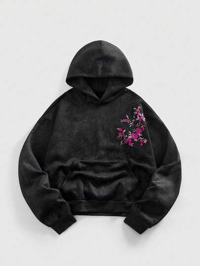 Street Life Sudadera con capucha casual de hombre con bordado floral, otoño/invierno