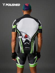 Manfinity Sport Polished 撞色插肩袖休闲拉链立领霓虹绿迷彩短裤套装