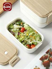 Madebyblanc 1PC 木纹单层和双层饭盒，容量大，适合上班族女生，男生，学生加热微波炉饭盒。 - 彩色 - 查看 2