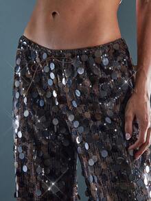 Denimoi Spodnie wciągane z nadrukiem zebry i cekinami, proste nogawki