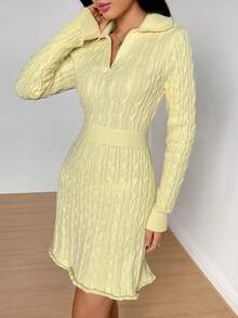 Modelyn 女式V领扭纹收腰针织连衣裙 - 黃色 - 查看 5