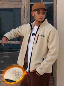 DAZY Apricot & Gray Contrast Color Faux Shearling Hem & Cuff Men's Jacket & Coat, Autumn/Winter